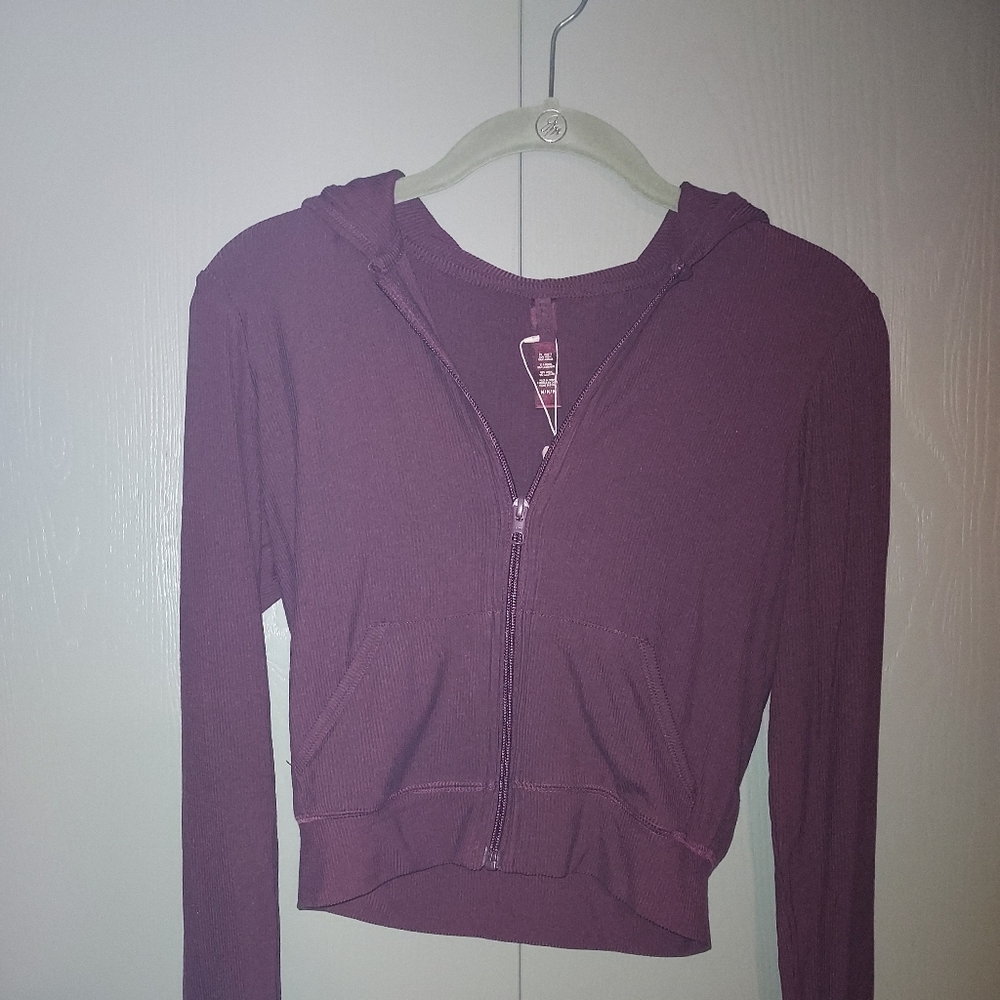SKIMS Maroon Zip-Up Crop Hoodie